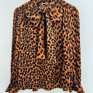 Saint Laurent Animal Print Blouse with Bow